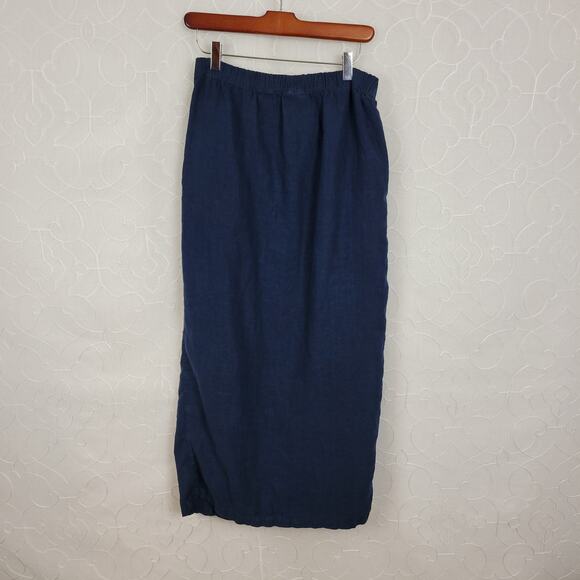 Click Color‎ Me Cotton Linen Wrap Skirt S Navy Blue Pockets Lagenlook Straight - Picture 2 of 10